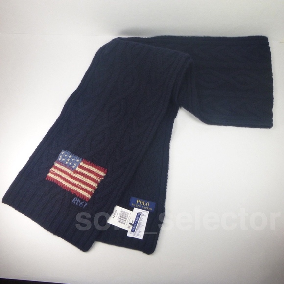 NWT Polo Ralph Lauren Cable Knit USA Flag Scarf - Picture 5 of 6